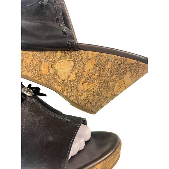 Vintage Brighton Shore Shoes Slip On Open Toe Cork Wedge Slides 9.5 M - Picture 4 of 6